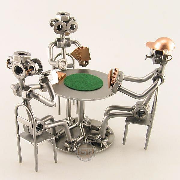 Three Steelman on a Poker Night metal art figurine