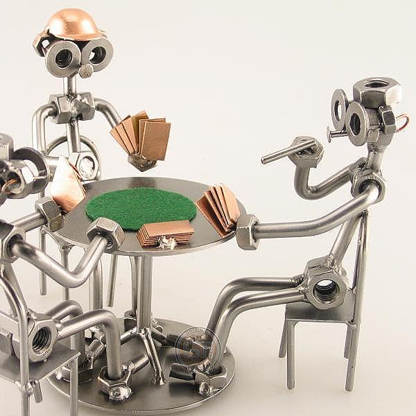 Three Steelman on a Poker Night metal art figurine