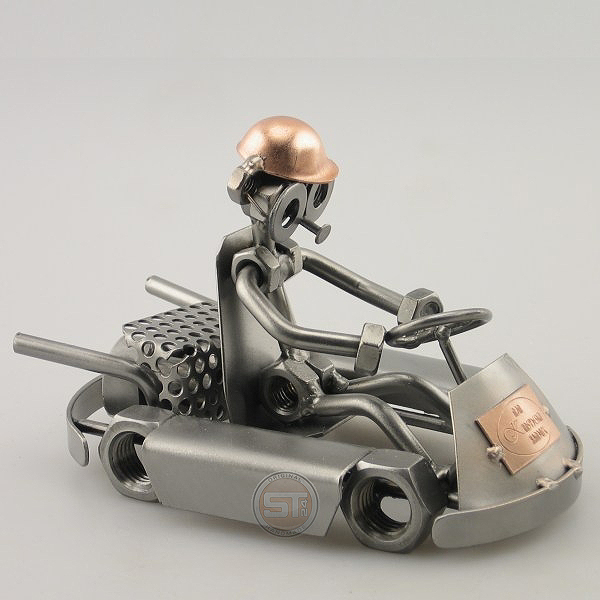 Steelman in a Go-Kart metal art figurine