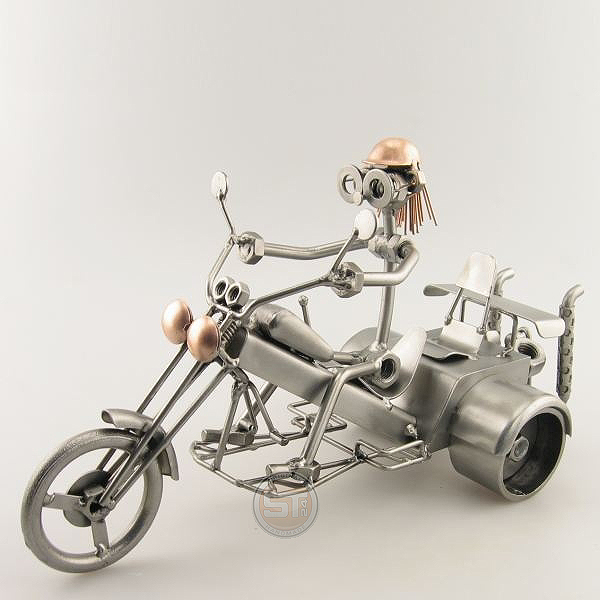 Steelman on a Trike Motorcycle metal art figurine