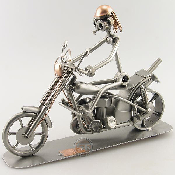 Steelman on a Chopper Bike metal art figurine