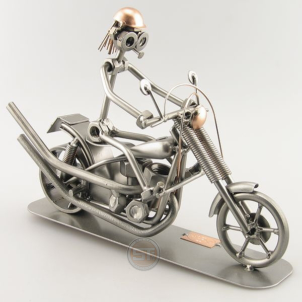 Steelman on a Chopper Bike metal art figurine