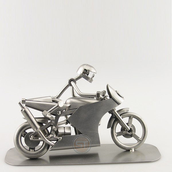 Steelman racer on a Racing Motorbike metal art figurine