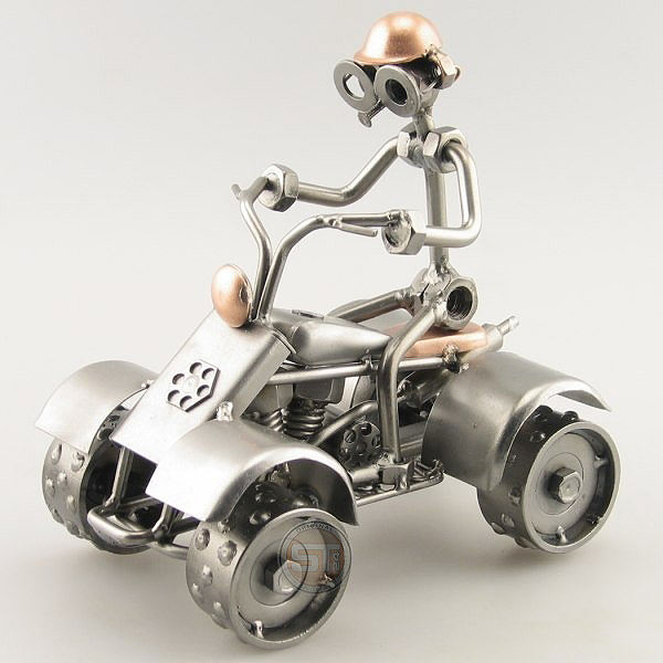 Steelman riding a Four Wheeler metal art figurine