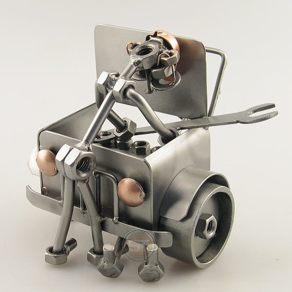 Steelman Mechanic fixing under a hood of a car metal art figurine