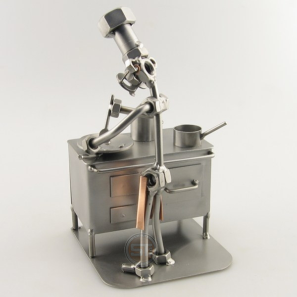 Steelman Chef sautéing and boiling metal art figurine