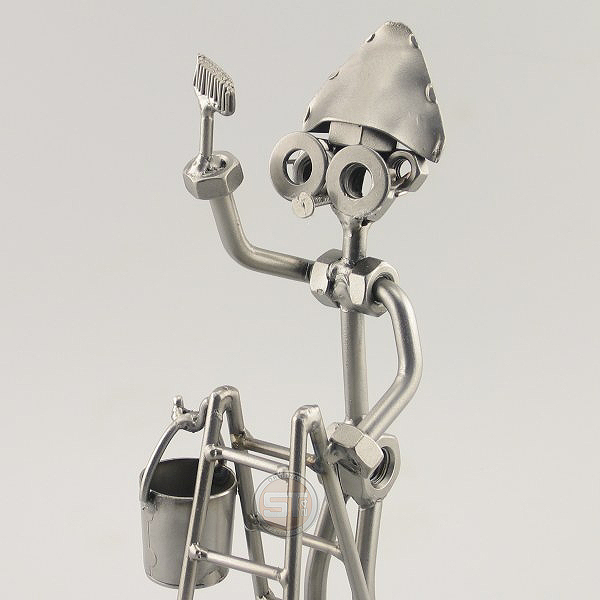 Steelman Painter on a ladder holding a paintbrush metal art figurine