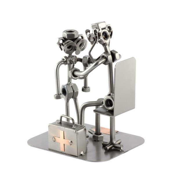Steelman Pediatrician with a little patient metal art figurine