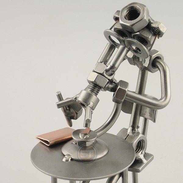 Steelman Biologist peering through the Microscope metal art figurine