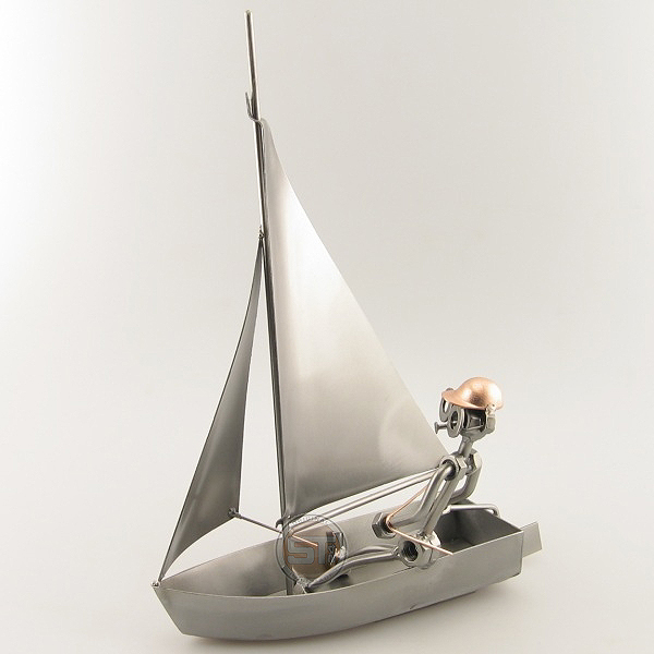 Steelman Sailor on a sailboat metal art figurine