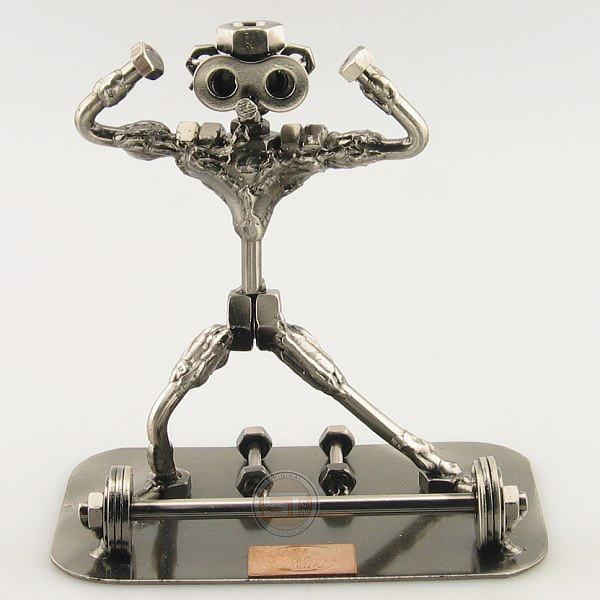 Strong SteelMan flexing his muscles metal art figurine