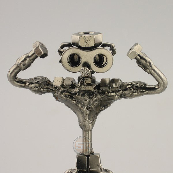 Strong SteelMan flexing his muscles metal art figurine