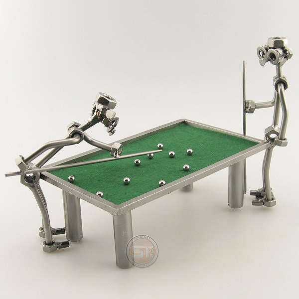 Two Steelman Shooting Pool metal art figurine