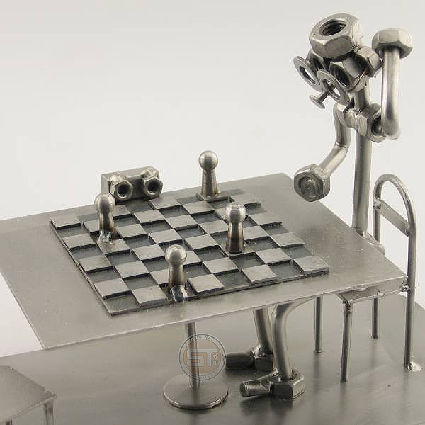 Two Steelman on a Chess Player match metal art figurine
