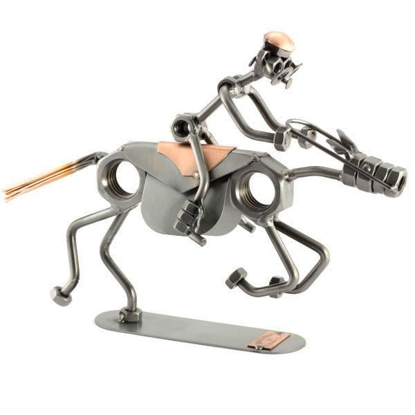 Steelman riding a galloping horse metal art statue