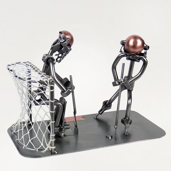 Two Steelman ice hockey players in a match metal art figurine