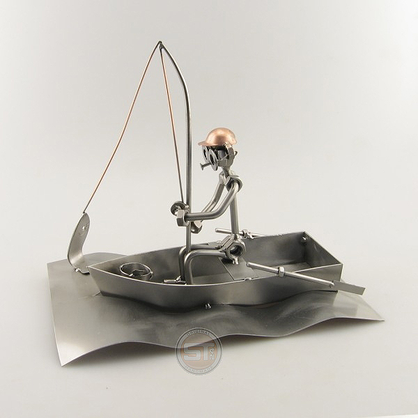 Steelman Fisherman on a Boat metal art figurine