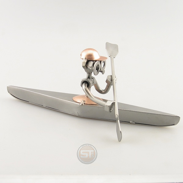 Steelman paddling his kayak metal art figurine