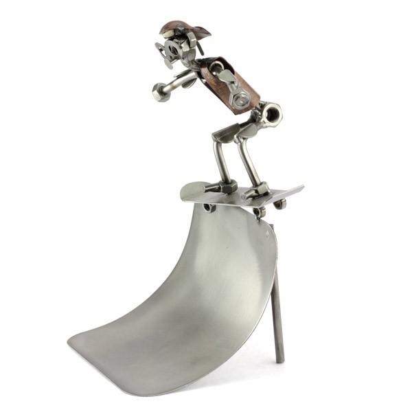 Steelman Skateboarder on top of the Half-Pipe metal art figurine