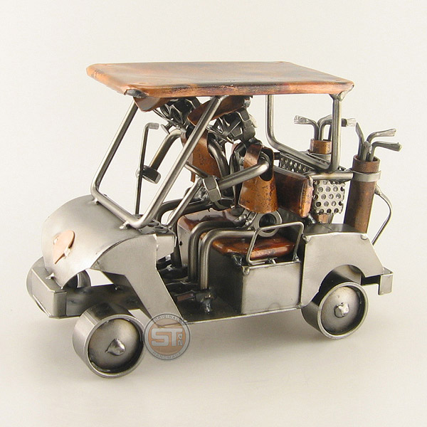 Two Steelman in a Golf Cart metal art figurine