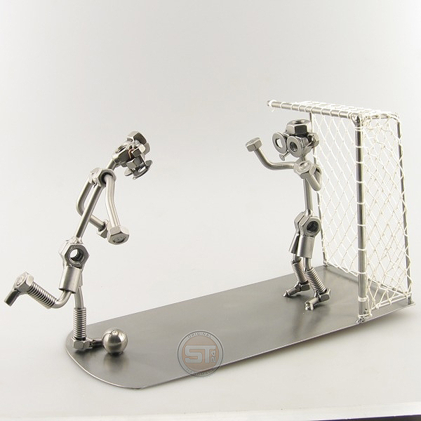 Steelman Soccer Goal Keeper defending his goalie metal art figurine