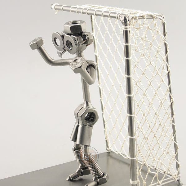 Steelman Soccer Goal Keeper defending his goalie metal art figurine