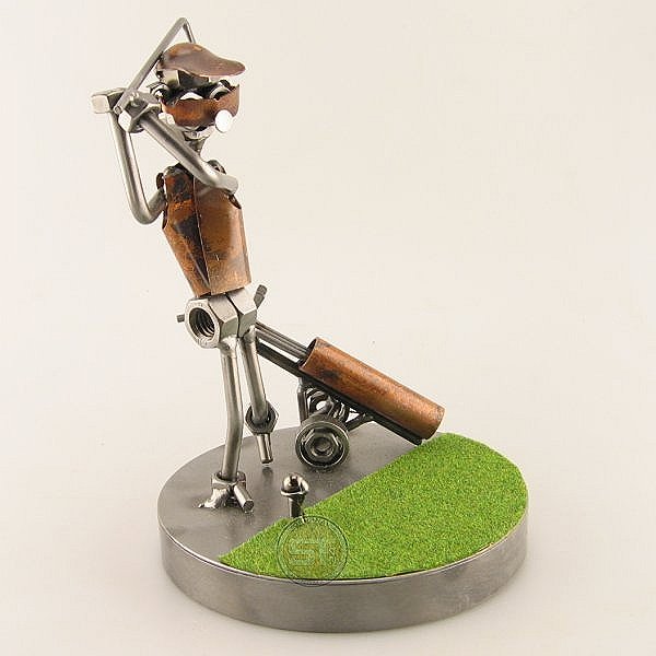 Steelman doing a Golf Drive on the Green metal art figurine