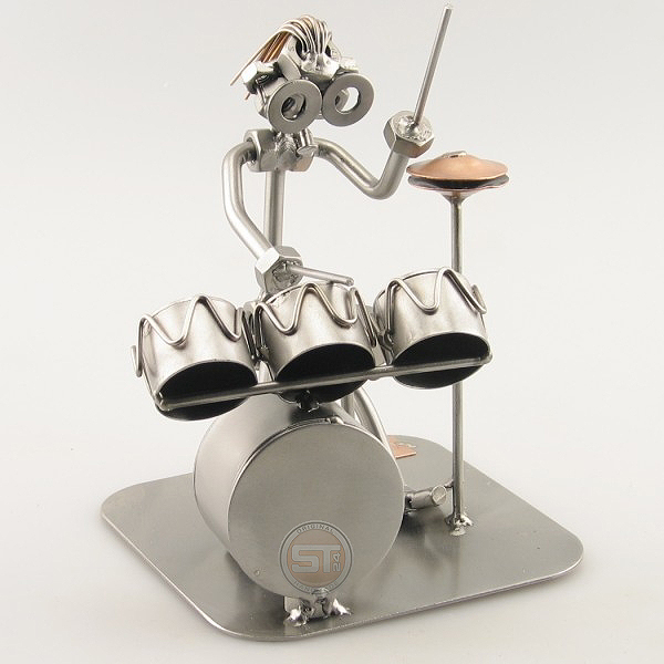 Steelman Drummer playing his drums metal art figurine