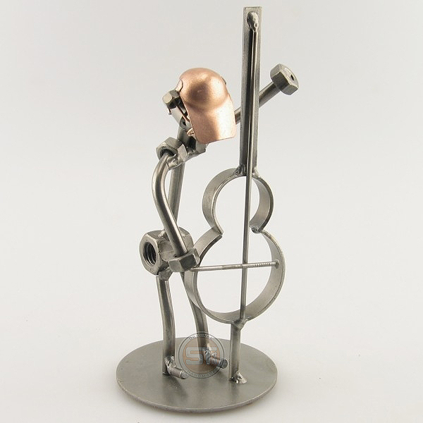 Steelman playing his Upright Double Bass metal art figurine