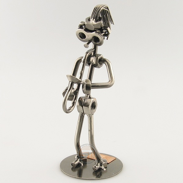 Steelman Saxophone Player playing his saxophone metal art figurine