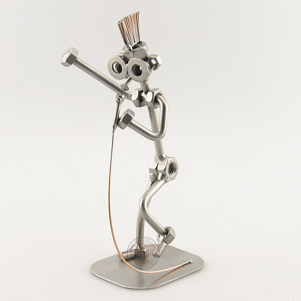 Steelman Singer in a mohawk holding a microphone metal art figurine