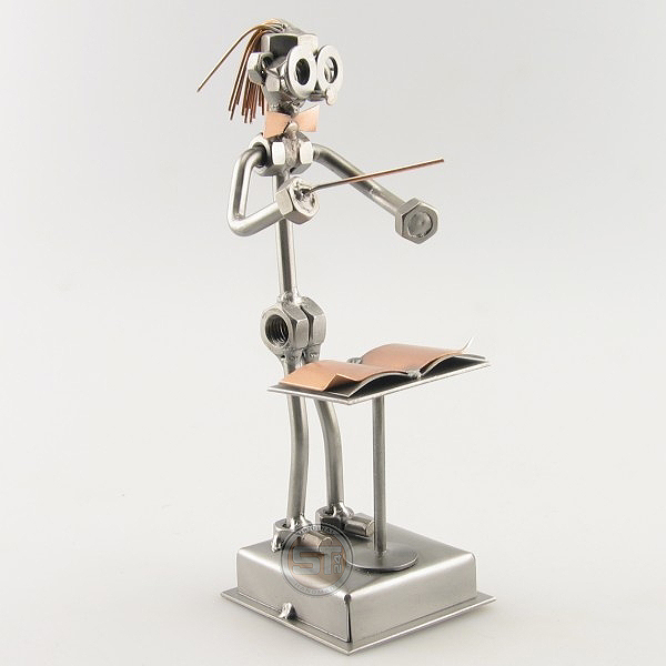 Steelman Orchestra Conductor waving her baton metal art figurine