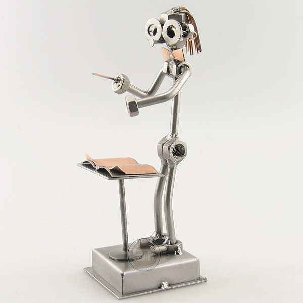 Steelman Orchestra Conductor waving her baton metal art figurine