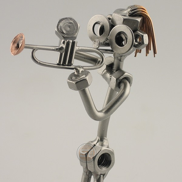 Steelman Trumpet Player playing his trumpet metal art figurine