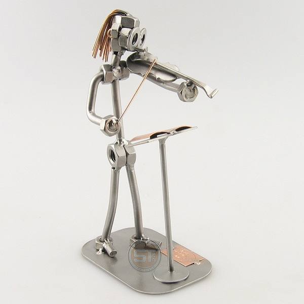 Steelman Violinist playing his violin metal art figurine