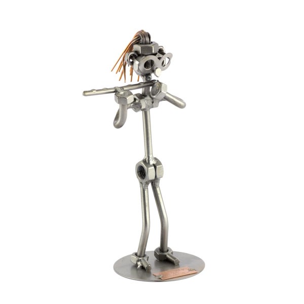 Steelman playing Flute metal art figurine