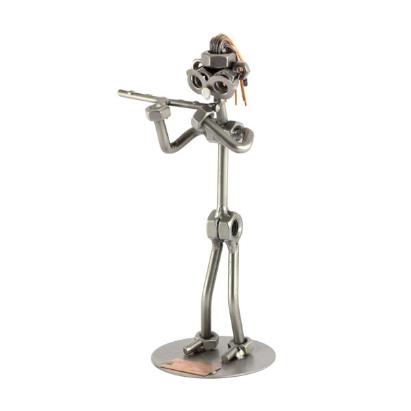 Steelman playing Flute metal art figurine