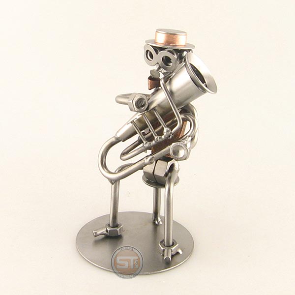 Steelman Tubist playing his tuba metal art figurine