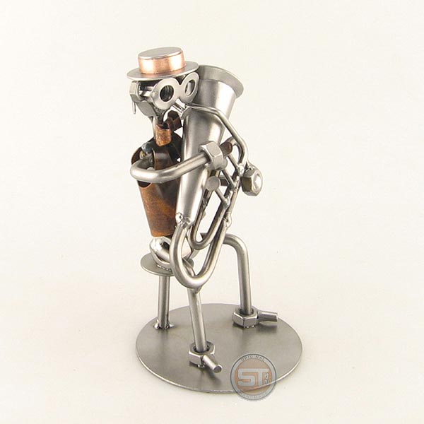 Steelman Tubist playing his tuba metal art figurine