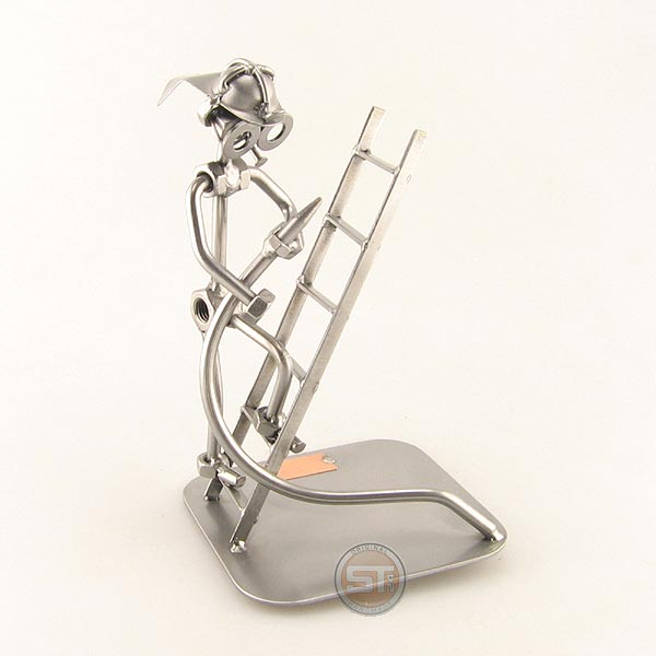 Steelman Fireman holding a hose climbing a Ladder metal art figurine