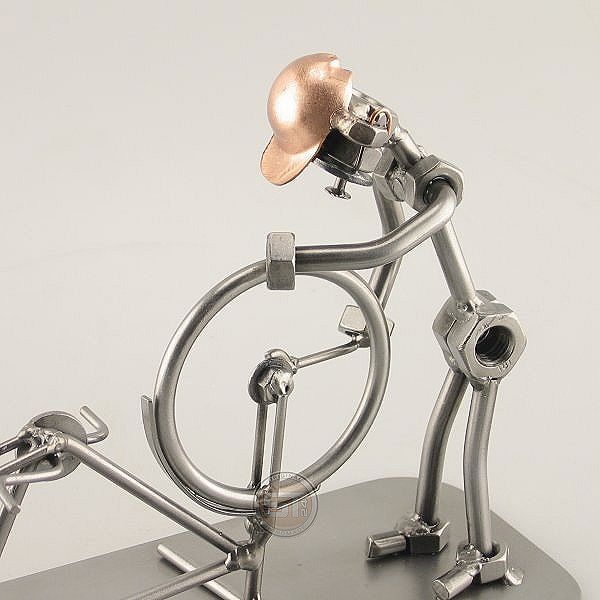 Steelman Bicycle Mechanic fixing a bike metal art figurine