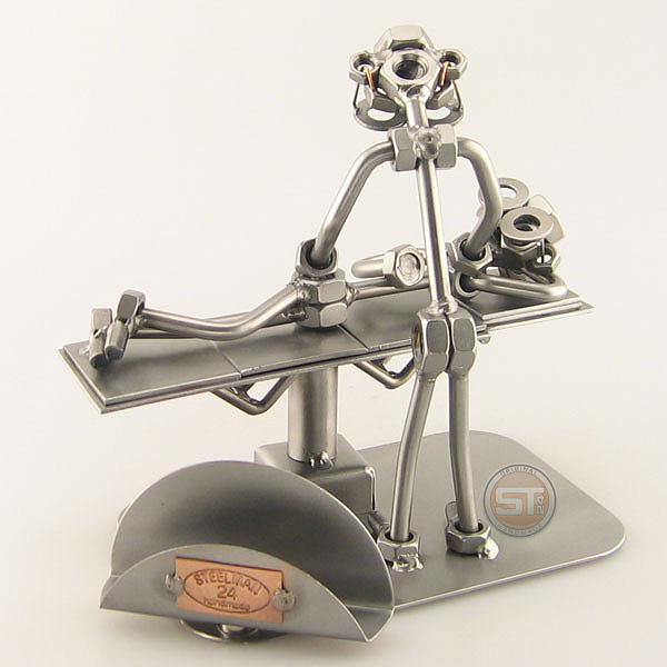 Steelman Chiropractor with a patient metal art figurine with a Business Card Holder