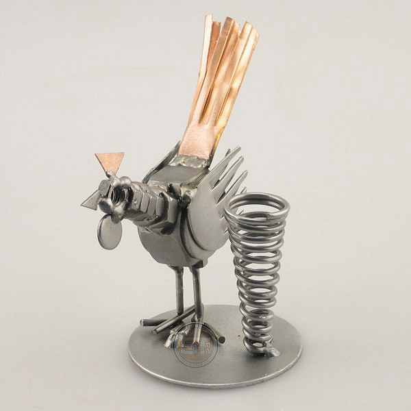 Rooster metal art figurine with a Pen Holder