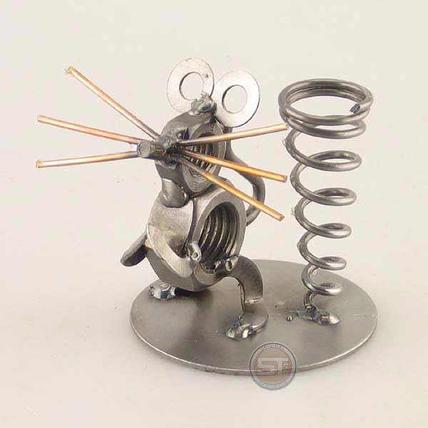 Mouse metal art figurine with a Pen Holder