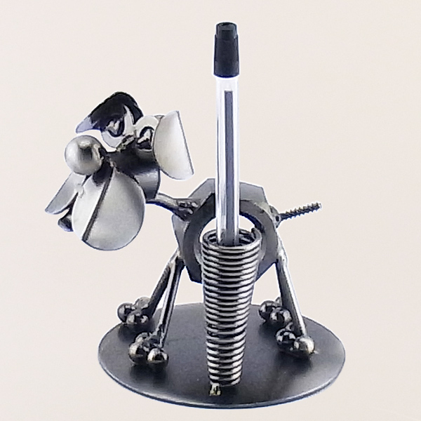 Dog metal art figurine with a Pen Holder