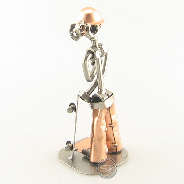 Steelman Skateboarder wearing a baggy pants with helmet metal art figurine