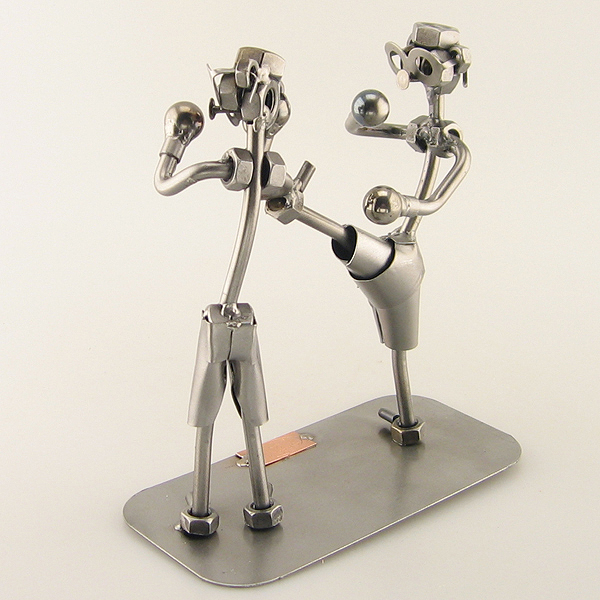 Two Steelman in a Kickboxing match metal art figurine