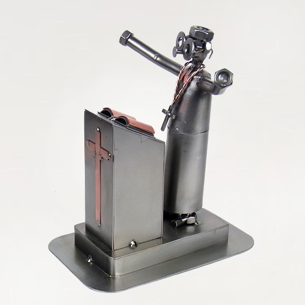 Steelman Priest preaching his sermon to the congregation metal art figurine