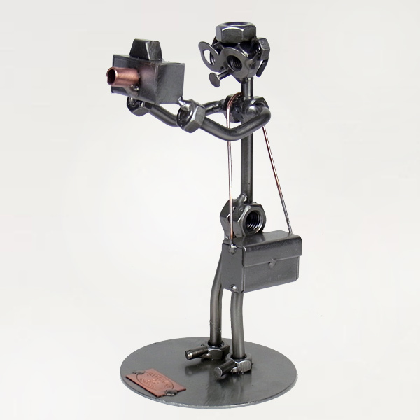 Steelman Photographer holding a camera metal art figurine