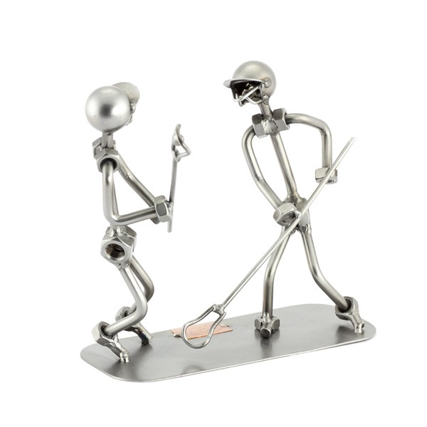 Two Steelman in a Lacrosse match metal art figurine